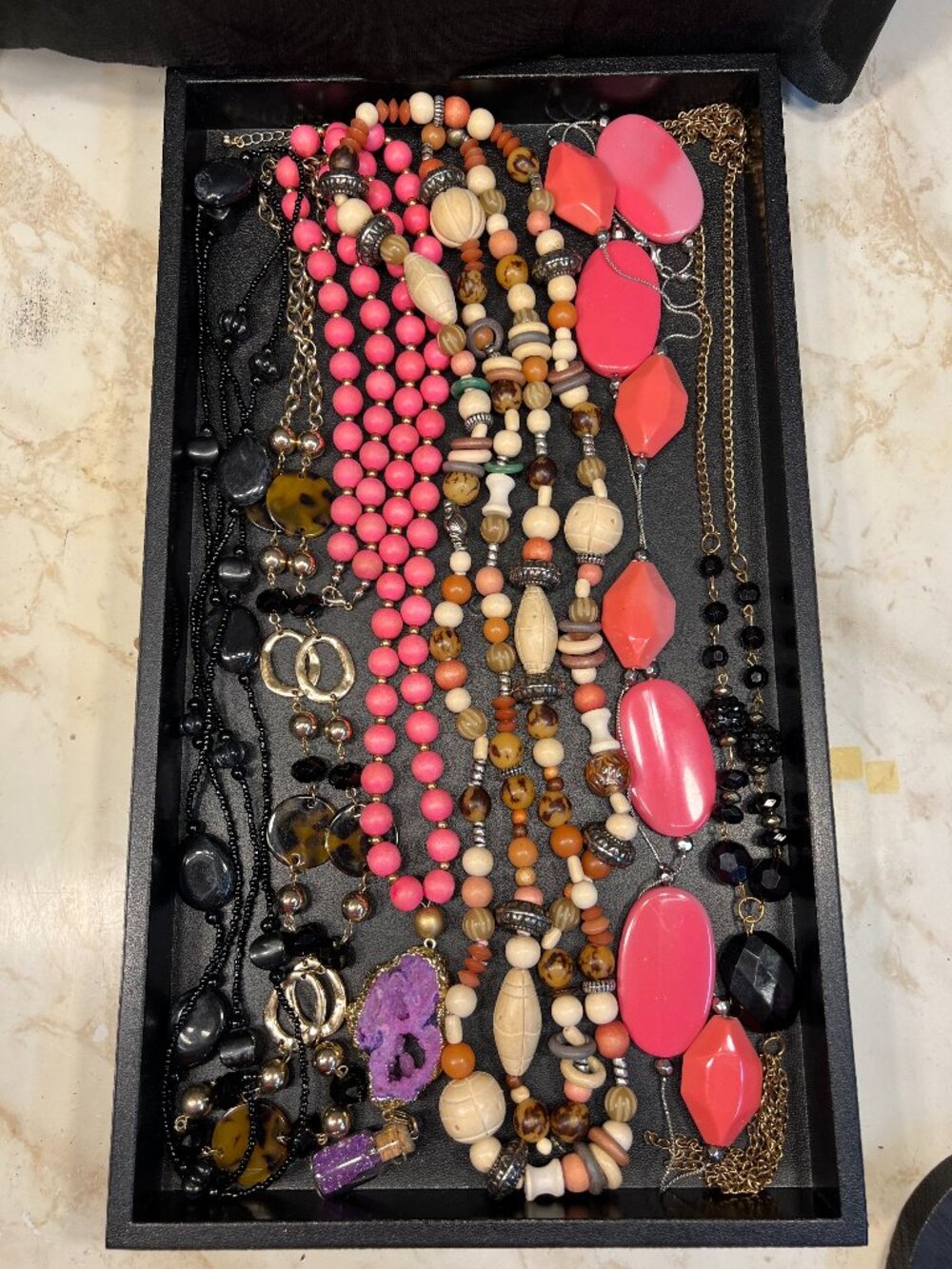 Lot of Six Acrylic and Wood Long Beaded Necklaces